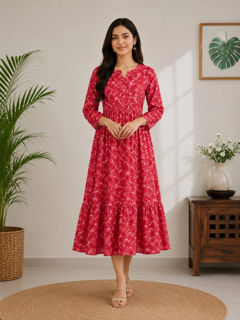 রেড ফ্লোরাল প্রিমিয়াম মেক্সি গাউন
